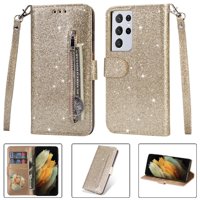 Funda Para Foxdock Elegante Funda Samsung Galaxy S21 Ultra 5G Glitter Con Cremallera-Ideal Para El Uso Diario