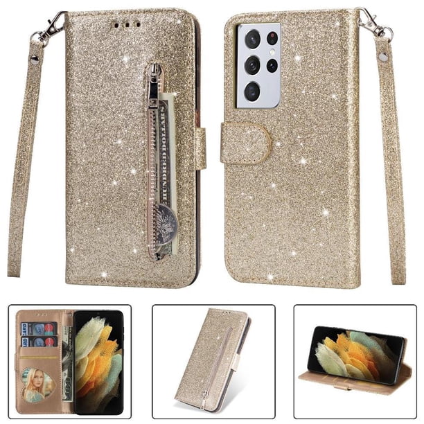 Funda para FOXDOCK Elegante funda Samsung Galaxy S21 Ultra 5G Glitter con cremallera-Ideal para el uso diario