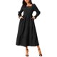 thumbnail image 1 of INSPIRE CHIC Vestido Midi de Mujer con Cuello Cuadrado, Cintura Fruncida, Manga Larga, Suave, Casual, Elegante, con Capas, M Negro, 1 of 6