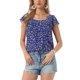 thumbnail image 1 of INSPIRE CHIC Blusa Floral de Mujer para el Día de San Valentín, Cuello Cuadrado Casual de Verano, Camisa de Chifón con Volantes y Manga Corta M Azul Real, 1 of 6