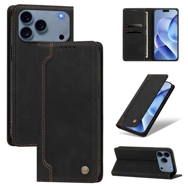 Funda Billetera para iPhone 17 Pro Max Imán y Resistente Negro