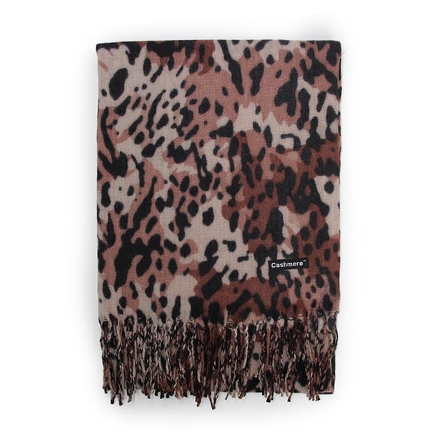 Bufanda Tipo Cashmere Animal Print Elegante Con Flecos Mujer Beige Talla Única