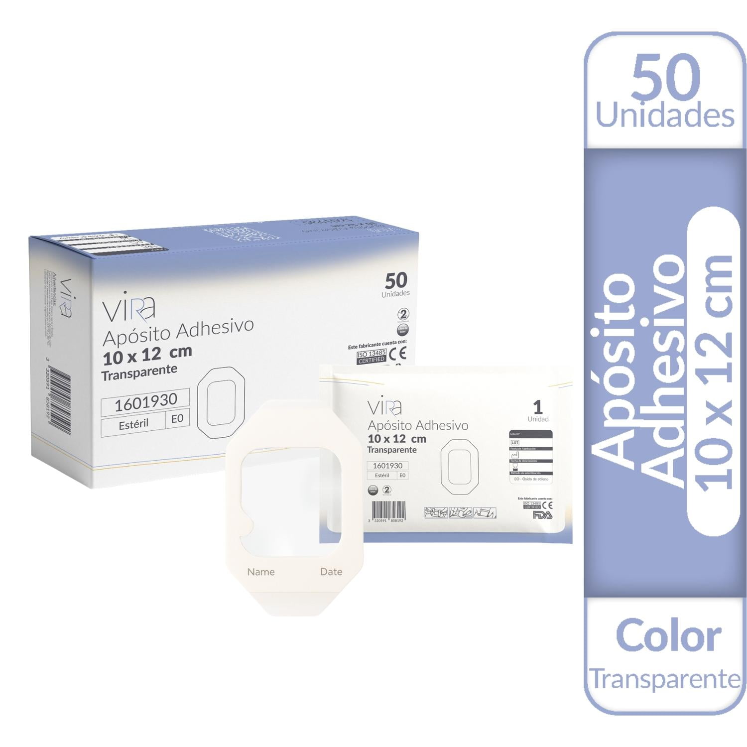 Apósito Adhesivo Transparente 10x12cm Estéril 50u Vira Blanco