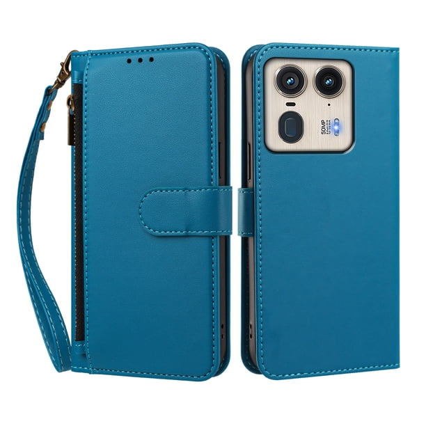 Funda Tipo Billetera para Motorola Moto Edge 50 Ultra 5G con Soporte y Bolsillo con Cierre Azul