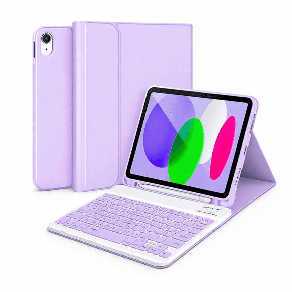Funda con Teclado Español Para iPad A16 2025 11th G Lila