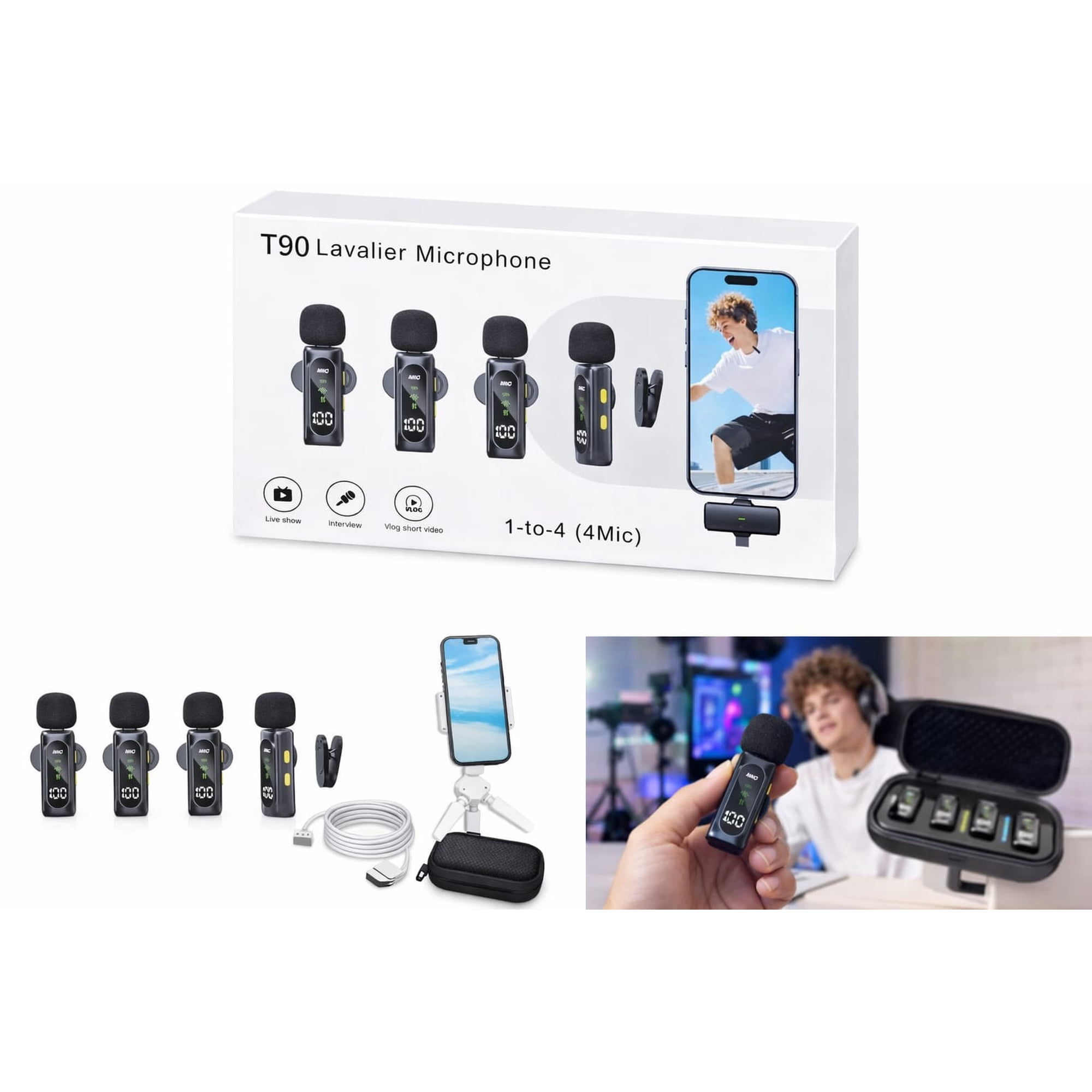 Genérico - Micrófonos Pack 4 Lavalier Inalámbricos T90 Usb-c Iphone