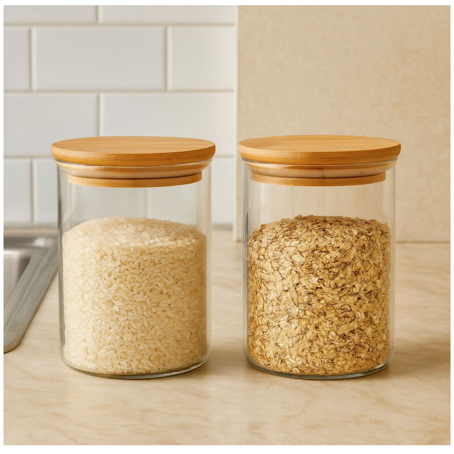 Disparo - Set 2 Frascos Hermeticos 860ml 12cm Redondo Cuchara Tapa Bambú