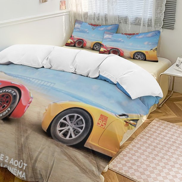 Cartoon Cars Lightning McQueen King Bedding Set - 3Piece Kids Bedding