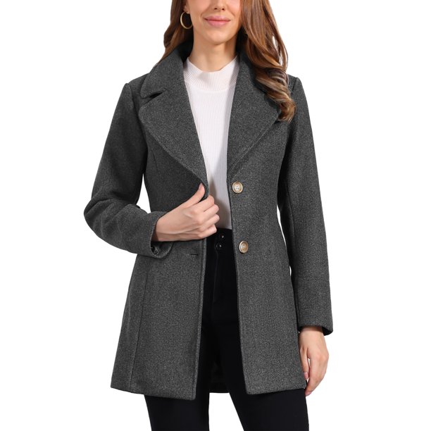 INSPIRE CHIC Abrigo Elegante para Mujer con Cuello de Chal Entallado, Abrigo Largo de Invierno con Botonadura Simple L Gris Oscuro