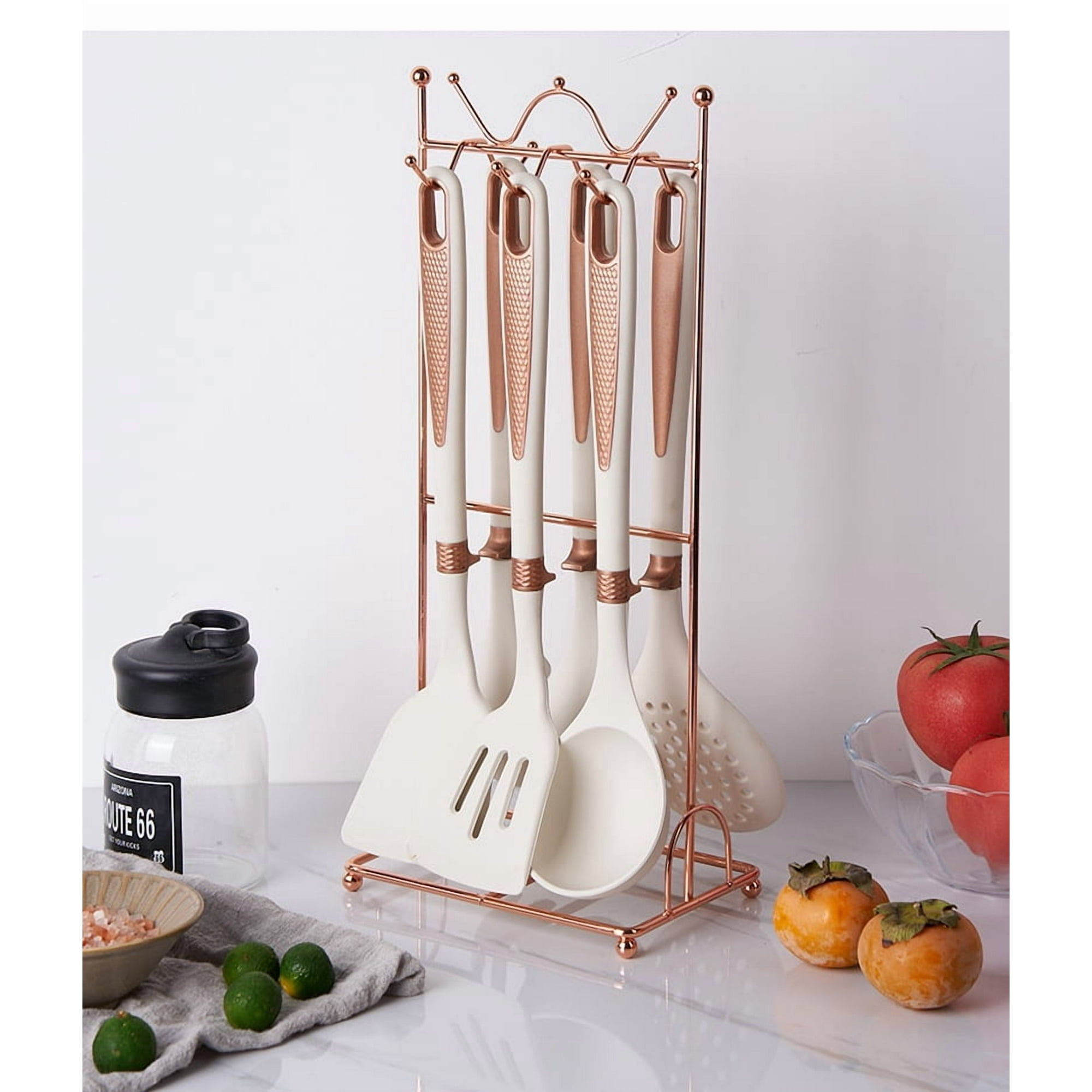 Mp - Set Utensilios De Cocina 7 Piezas Con Soporte Beige