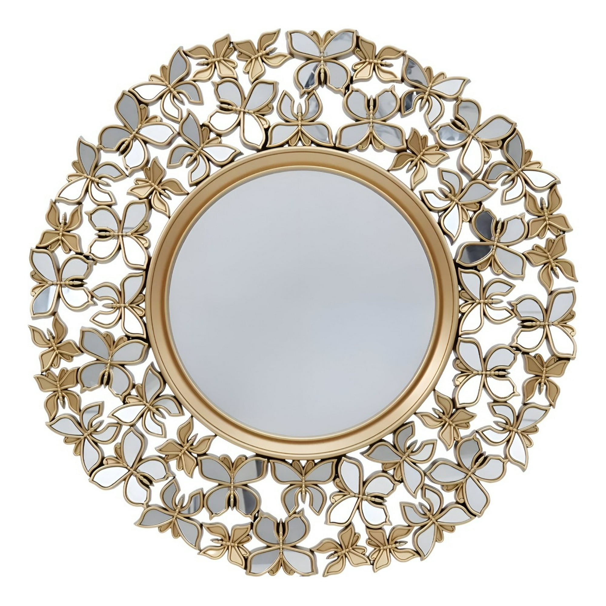 Genérico - Espejo Decorativo Marco Dorado Mariposas Redondo 60cm Jhn
