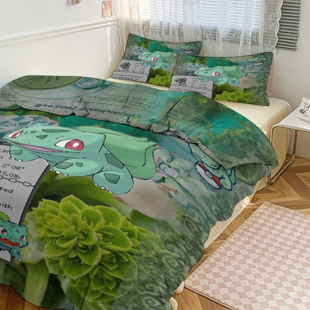 Bulb_asaur Print Bedding Set Pattern Duvet Cove Set 3 Pieces 1 Quilt Cover And 2 Pillowcases for Women Men Teens