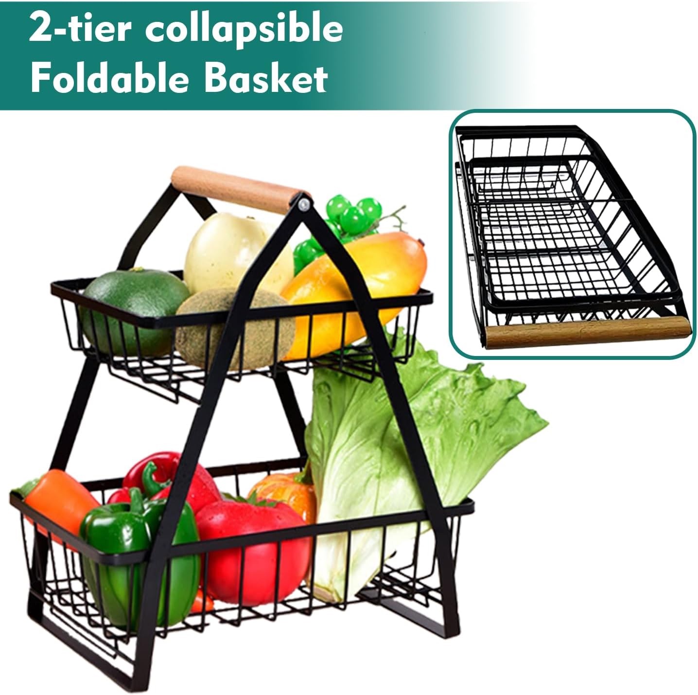 Shop E-Home - Cesta Para Frutas Y Vegetales 2 Niveles Color Negro
