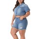 thumbnail image 4 of Agnes Orinda Chaquetas de Mezclilla Talla Grande para Mujeres Escuela Universidad Botón Frontal Trabajo Lavado Mangas Enrolladas Chaqueta de Jean Recortada 2X Azul Claro, 4 of 5