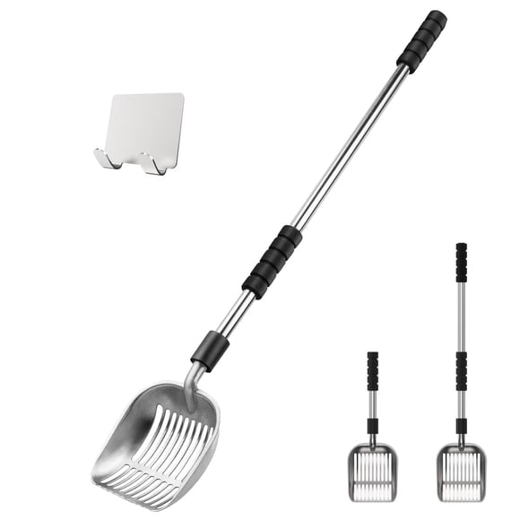 Cuchara para arena para gatos Depets de metal con mango largo y soporte