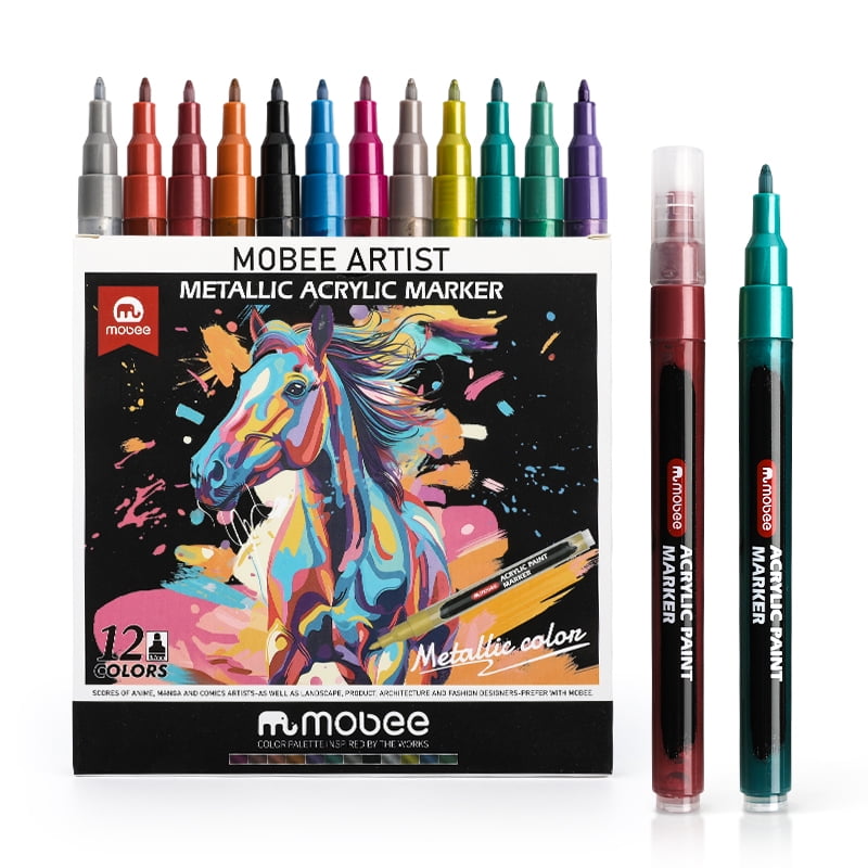 Mobee - Lápices Marcadores Acrílicos Tipo Posca 12 Colores Metálicos