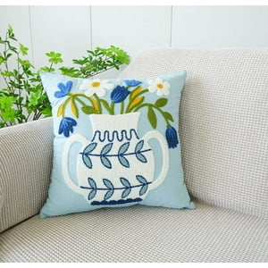 Homestore - Cojín Bordado 45X45 Cm Florero Celeste