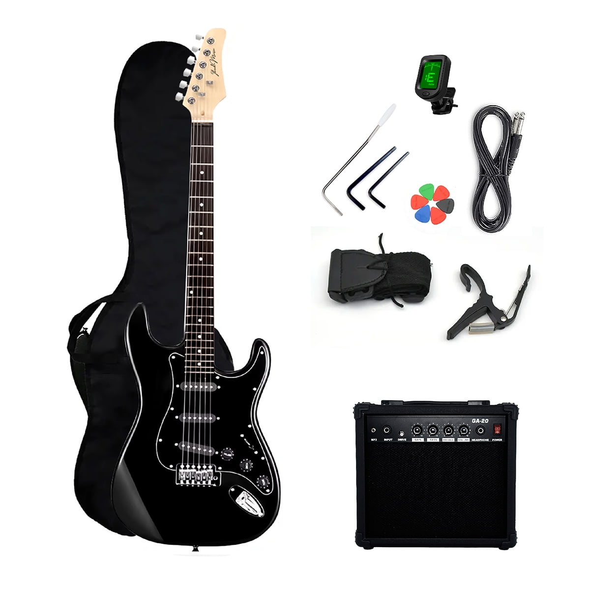Ibrah Music - Guitarra Eléctrica Strato Ibrah + Amplif + Accesorios Negra