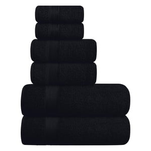 Aura Zeus - Set De 6 Toallas De Baño Algodon 500Gr Cuerpo Mano Grande Az Negro