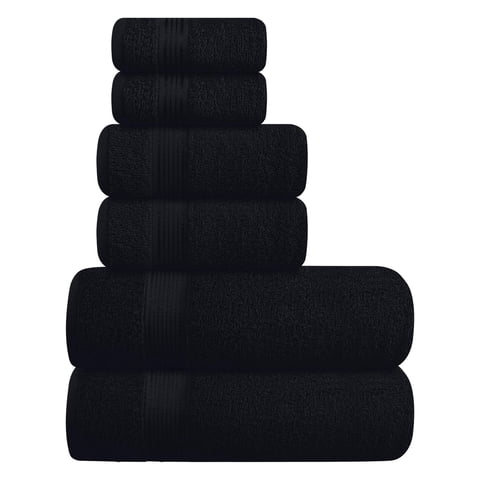 Aura Zeus - Set De 6 Toallas De Baño Algodon 500Gr Cuerpo Mano Grande Az Negro