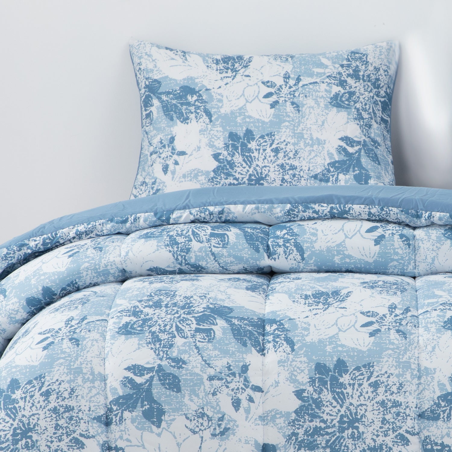 Dib - Plumon Reversible 1.5 Plaza Flores Azul