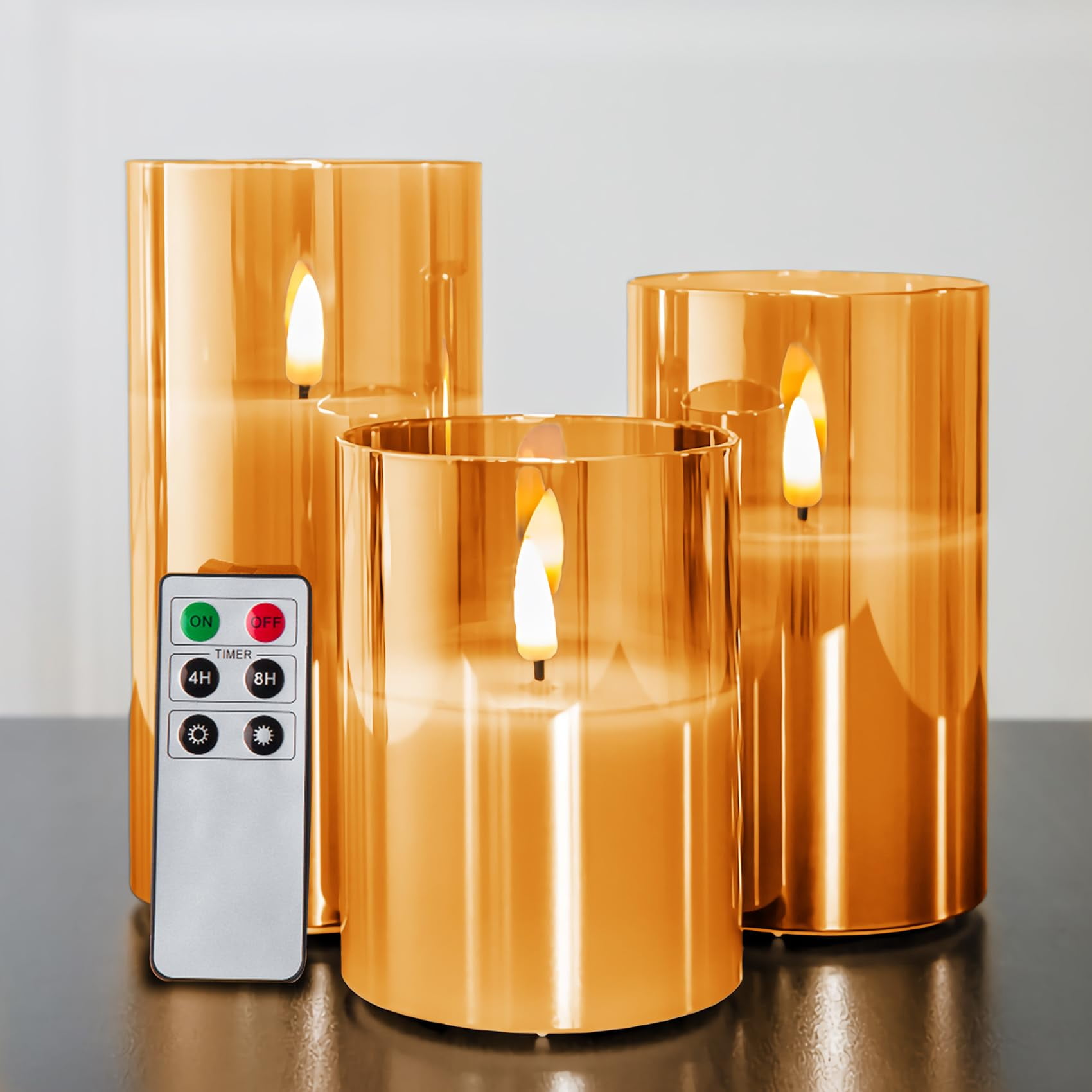 Velas Sin Llama Eywamage Gold Glass Con Mando A Distancia, Juego De 3