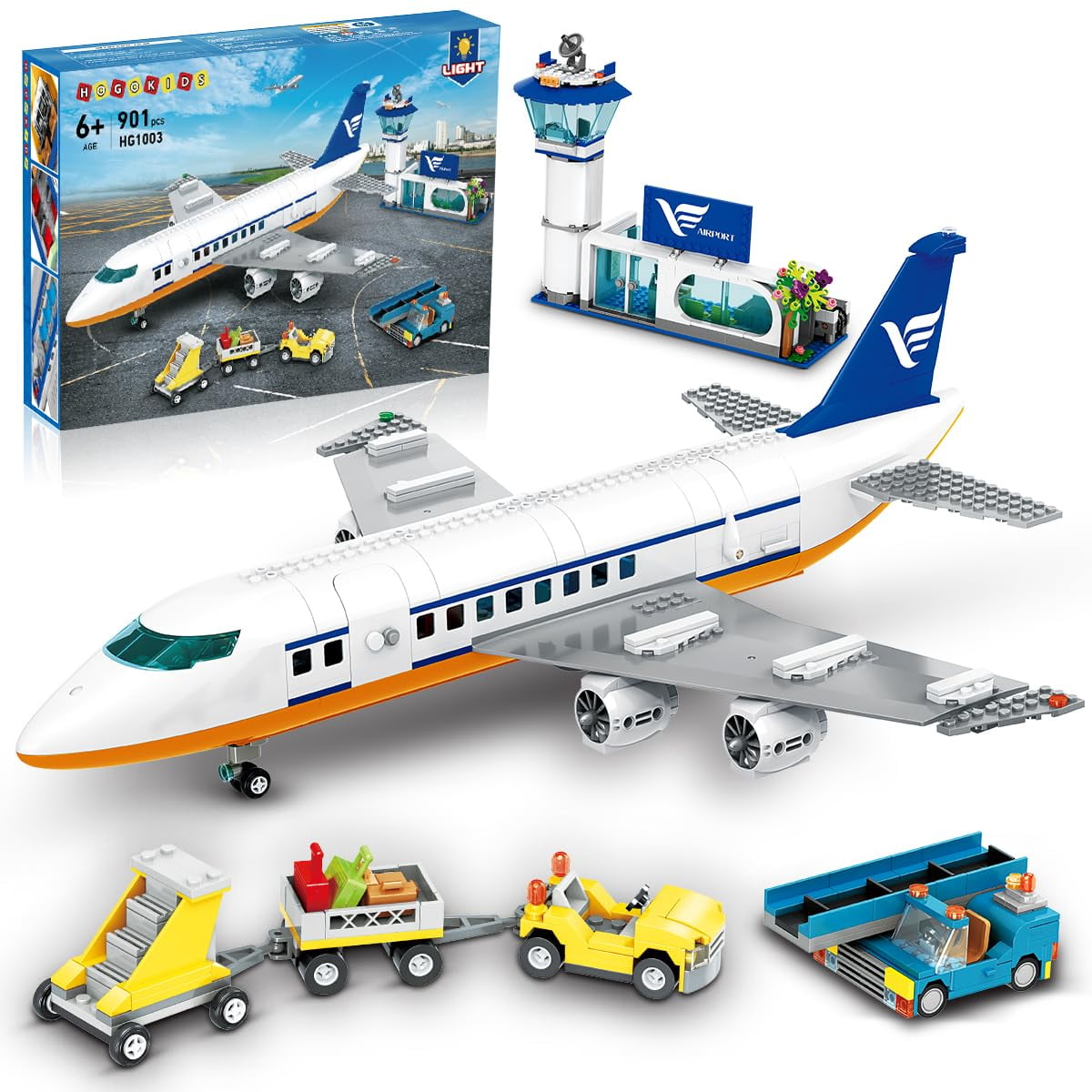 Set De Construcción Hogokids City Passenger Airplane Con Led 901 Unidades