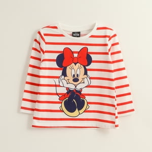Polera Manga Larga Niña Minnie Rayas Rojo Disney