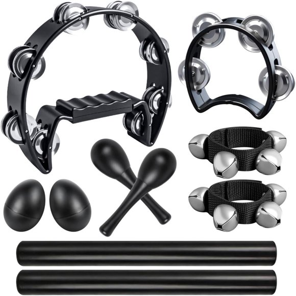 Set de percusión ZHIBEIYOU de 10 piezas, pandereta negra para adultos