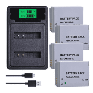 Genérico - 4 Baterías Nb-6L + Cargador Doble Cb-2Lye Alternativo Canon