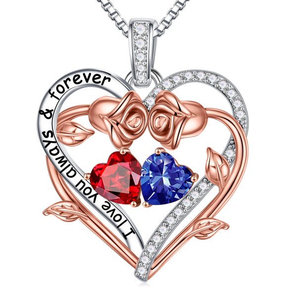Collar Iefil Corazón de Rosa con Piedra de Nacimiento 925 Plata