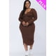 thumbnail image 1 of Vestido Midi de Manga Larga con Cuello Dividido y Talla Grande, 1 of 5