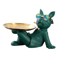 Magideal - Francés Butler Escultura Almacenamiento De Joyas Organizador De Escritorio Estatua De Perro Banco De Monedas Artesanía De Animales Llavero , Verde