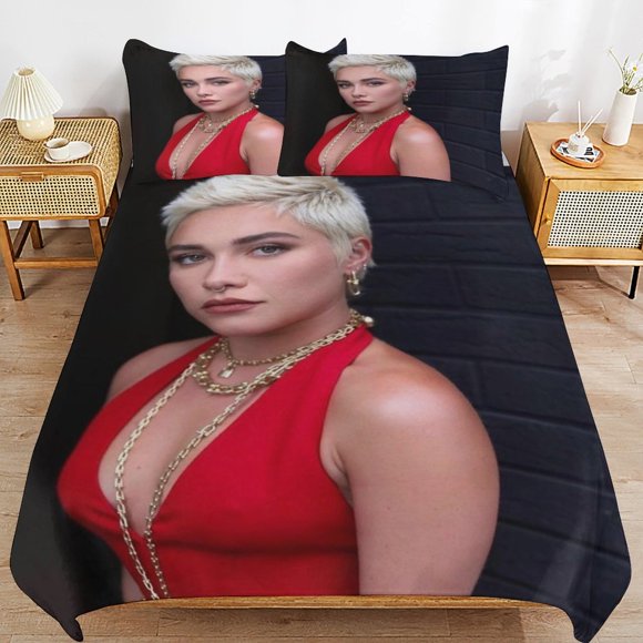 Florence Pugh Cozy Comfort Clean Structure Smooth Zipper Feel Duvet Cover Sets for Home Sleep Setup