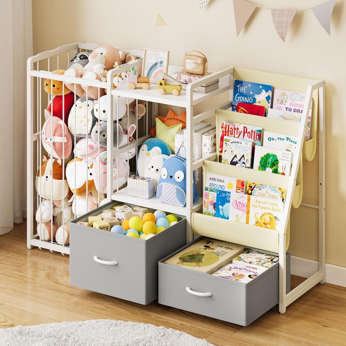 Biblioteca Infantil Twinkoo 3 Niveles Gris Con Cajones
