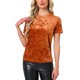 thumbnail image 1 of INSPIRE CHIC Top de Fiesta de Terciopelo para Mujer Cuello Redondo Mangas Cortas Camiseta Casual XL Naranja Café, 1 of 6