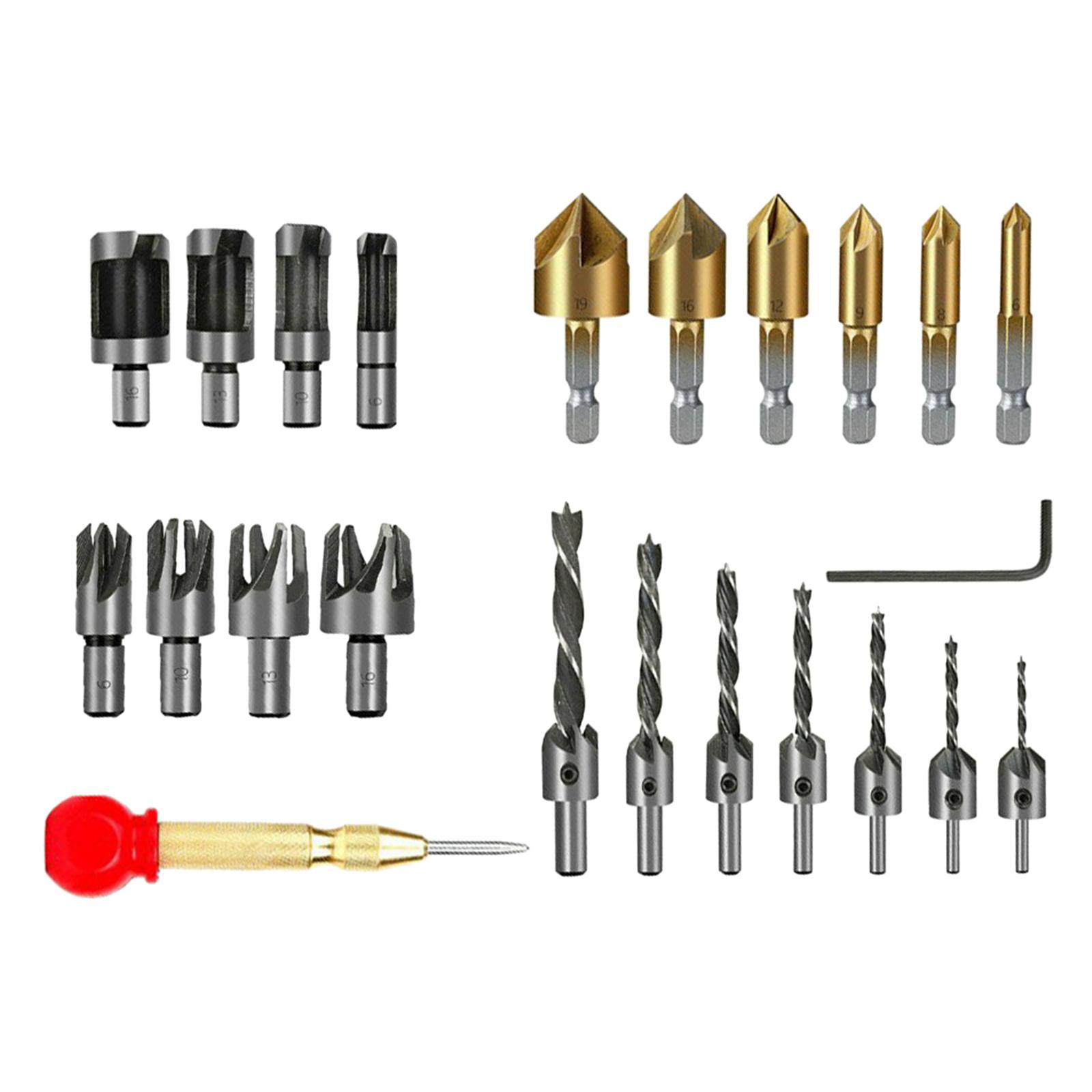 Magideal - 23 Piezas Hss Herramientas De Perforación De Chaflán Para Carpintería De Brocas Escalonadas Punzón Central Con Llave L Para Perforación De