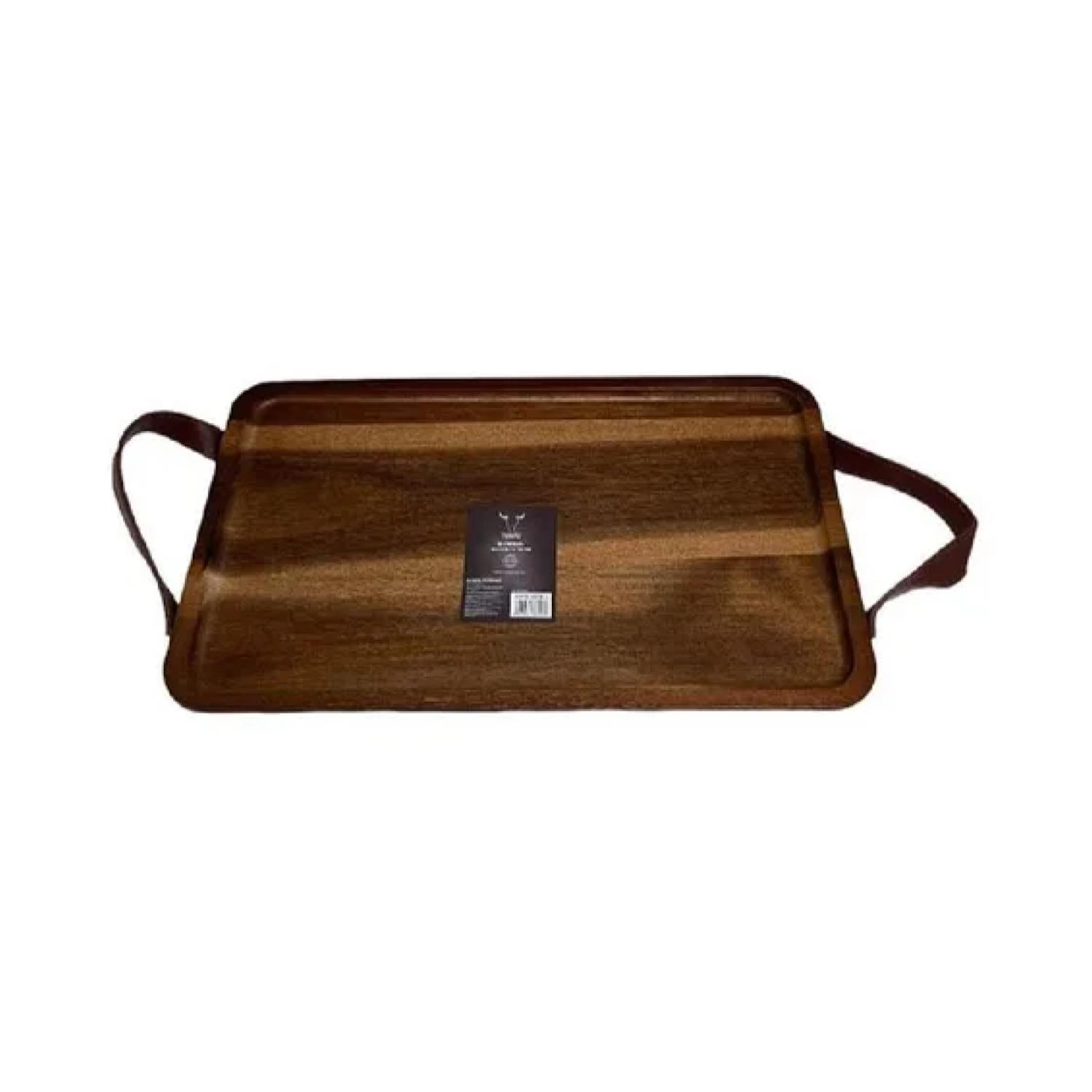 Bandeja De Acacia Con Azas De Cuero 28Cm Wayu