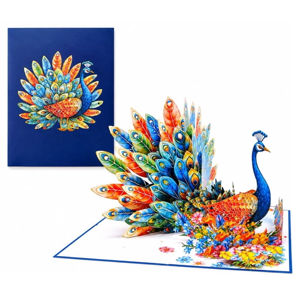 Tarjeta de felicitación ETApopupcard Pavo real 3D Floral A55