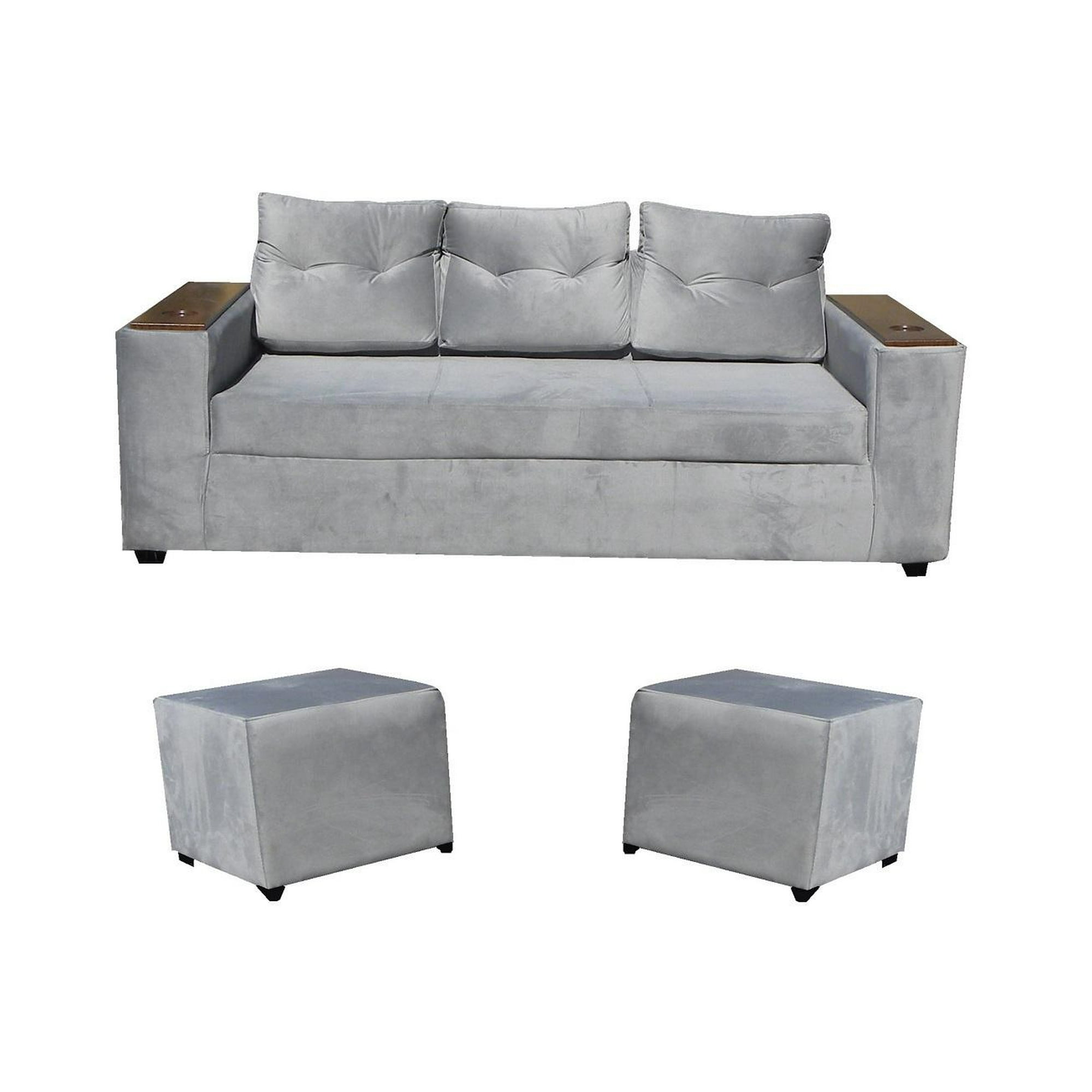 Almore - Sofa Wilson 3c + 2 Pouf Gris