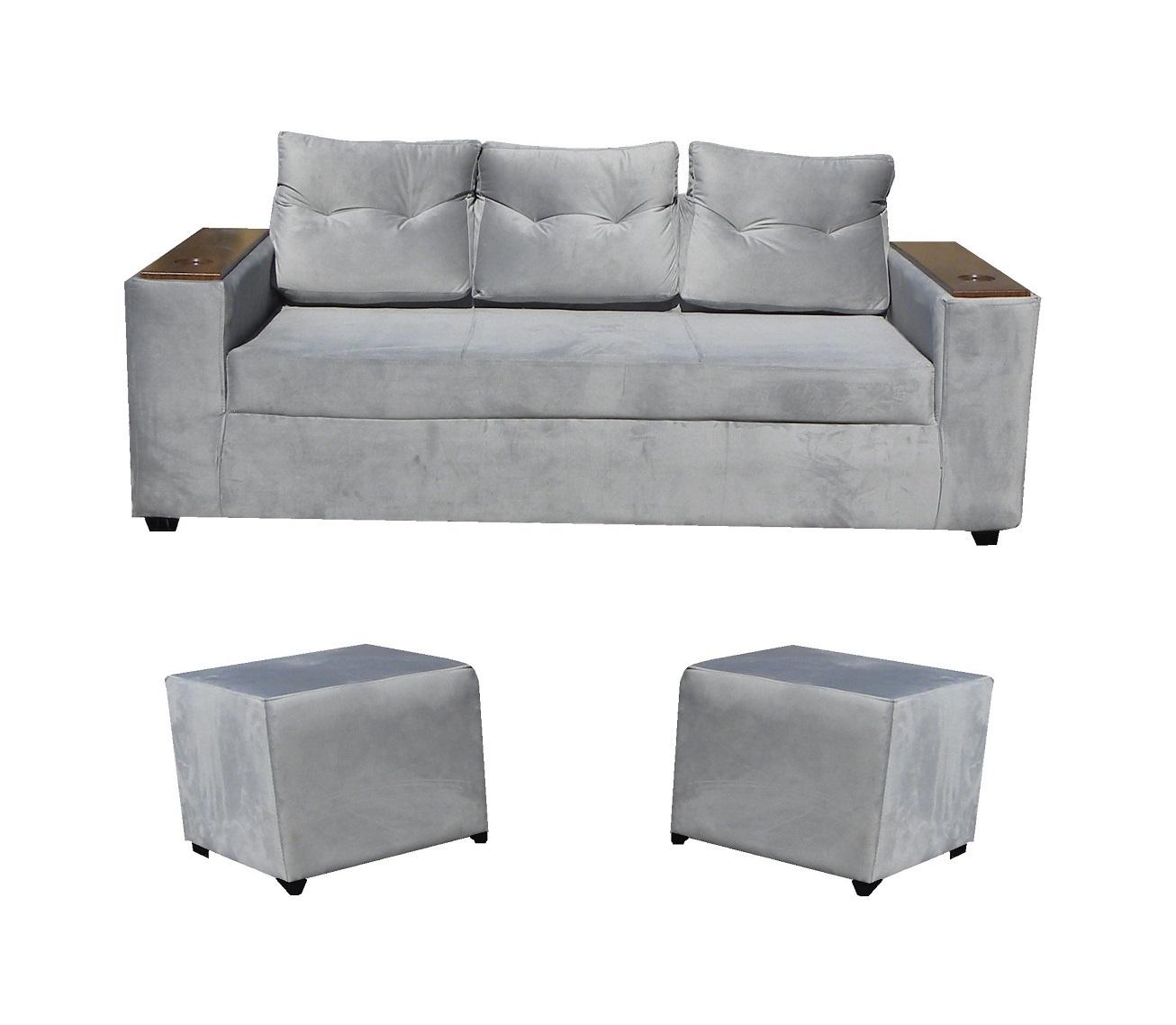 Almore - Sofa Wilson 3C + 2 Pouf Gris