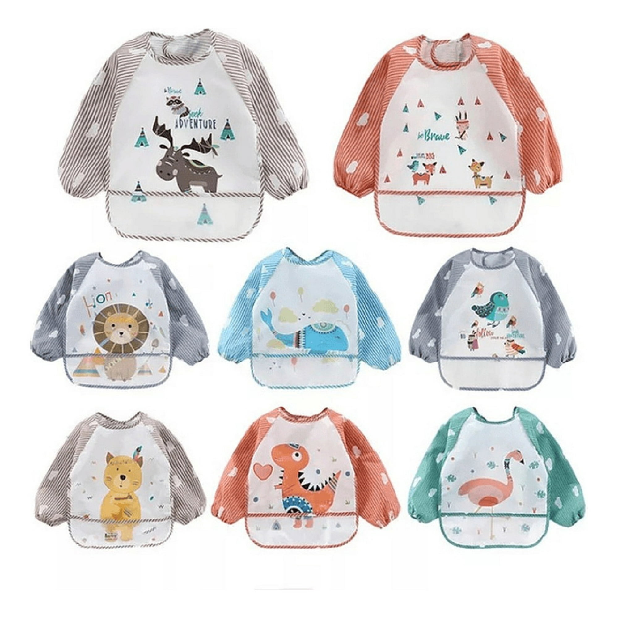 Genérico - Set 3 Baberos Silicona Impermeable Manga Larga Bebe Lau