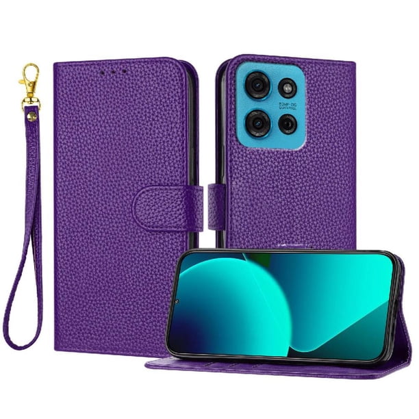 Funda Cartera para Motorola Moto G75 Tarjetero Soporte Magnético y Correa Morado