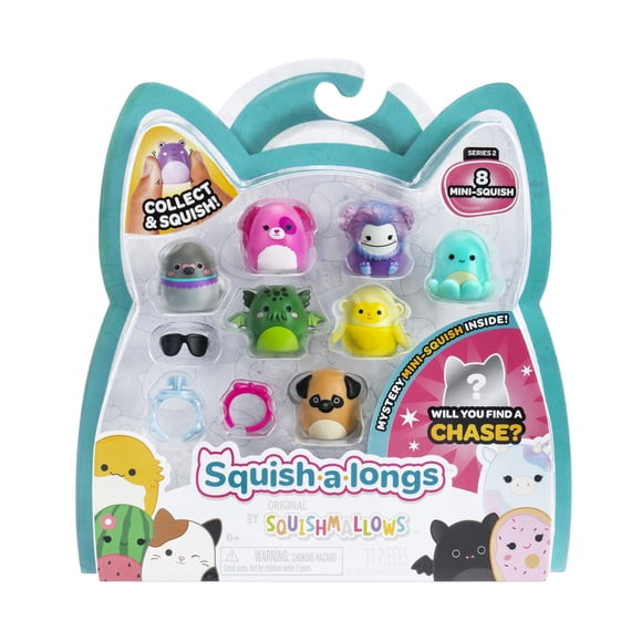 Mini-Squish Squish-a-Longs, paquete de 8 unidades con accesorios y guía del coleccionista
