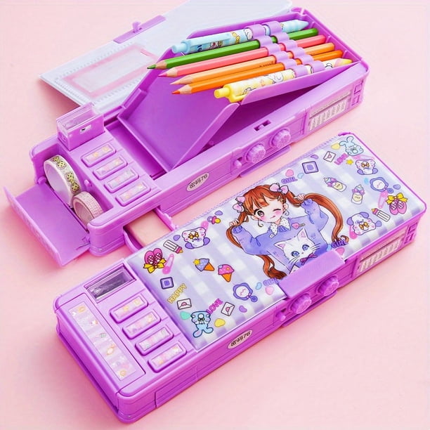 Multifunctional Pencil Case with Button Deformation and Password Lock - Perfect for Primary School Girls!