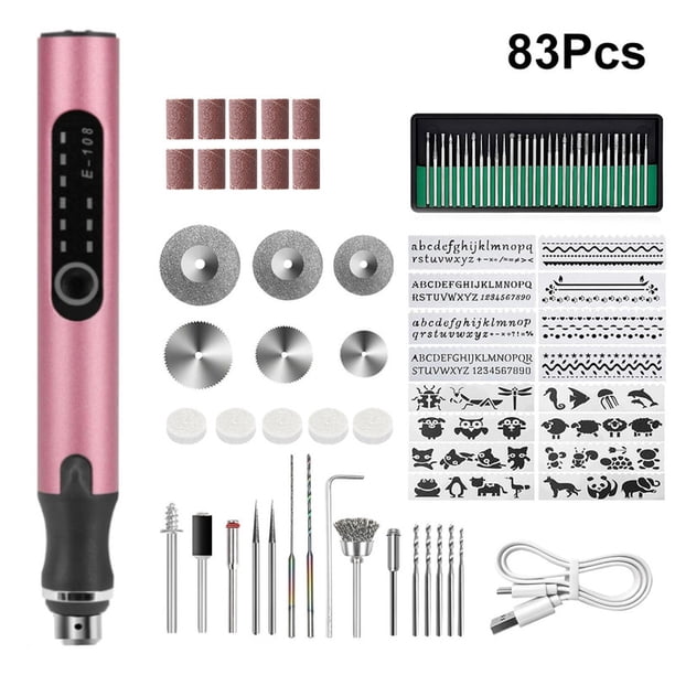 Bolígrafo De Micrograbado De Mano Rosa Con 83 Accesorios, Herramienta Rotativa Eléctrica Inalámbrica De Tres Velocidades Recargable Por USB Para Proyectos De Bricolaje