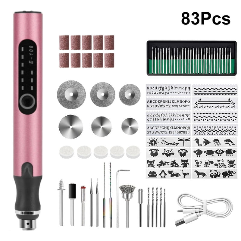 Jenabom - Bolígrafo De Micrograbado De Mano Rosa Con 83 Accesorios, Herramienta Rotativa Eléctrica Inalámbrica De Tres Velocidades Recargable Por Usb Para Proyectos De Bricolaje