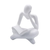 Magideal - Lector De Resina Estatua Decoración Mini Ornamento Figuras Artesanía Personas Escultura Regalo Moderno Para Mesa Sala De Estar Oficina Dormitorio , Blanco