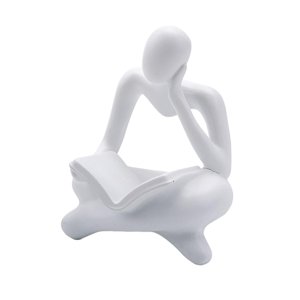 Magideal - Lector De Resina Estatua Decoración Mini Ornamento Figuras Artesanía Personas Escultura Regalo Moderno Para Mesa Sala De Estar Oficina Dormitorio , Blanco