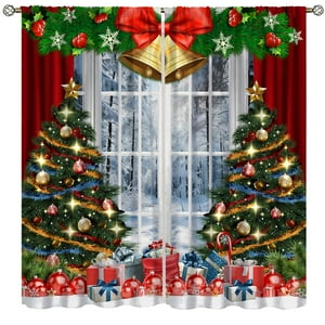 Cortinas Llylumty Con Diseño De Árbol De Navidad 2 Paneles